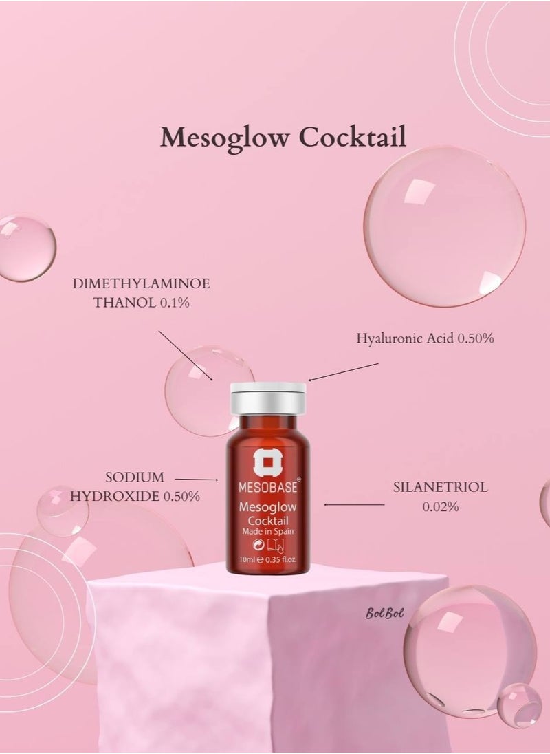 MESOBASE - Mesoglow Cocktail Mesobase brand  skin moisturizing with Hyaluronic Acid (0.50%)  restores skin tone plumping fine lines anti aging skincare and wrinkles (1 pack 10ml ) - Image 1