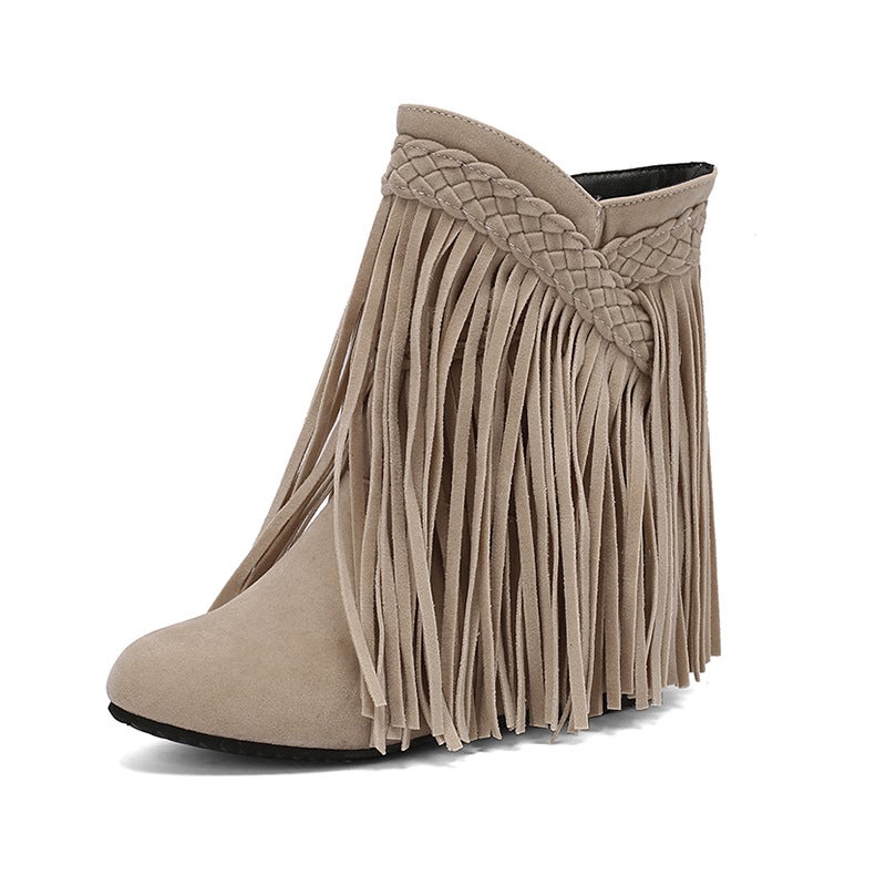 Model Increased Tassel Women'S Shoes 40-48 Plus Size Velvet Braid Low Boots Tide - Image 1