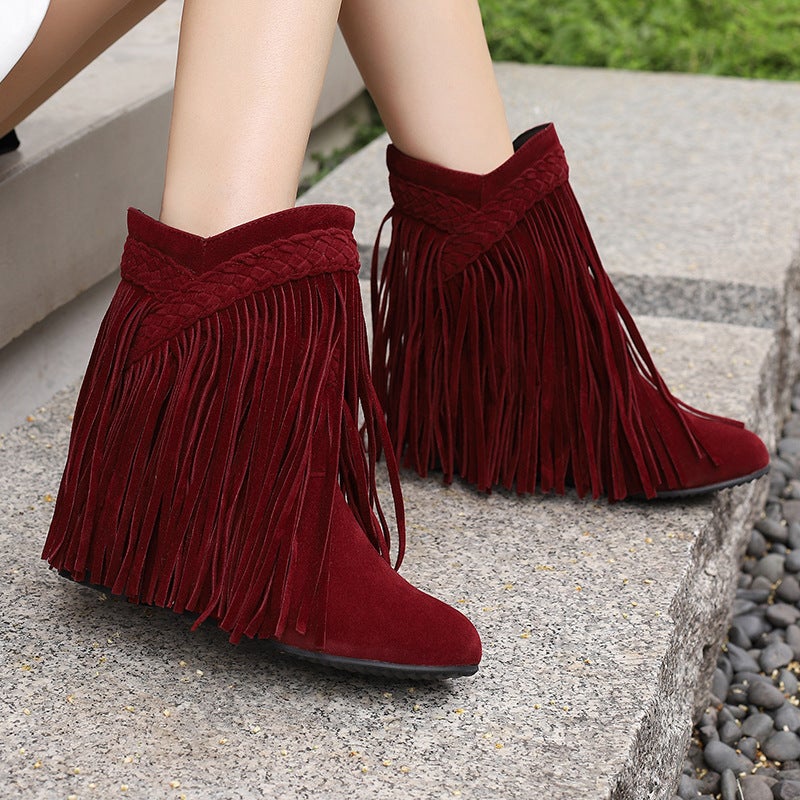 Model Increased Tassel Women'S Shoes 40-48 Plus Size Velvet Braid Low Boots Tide - Image 3