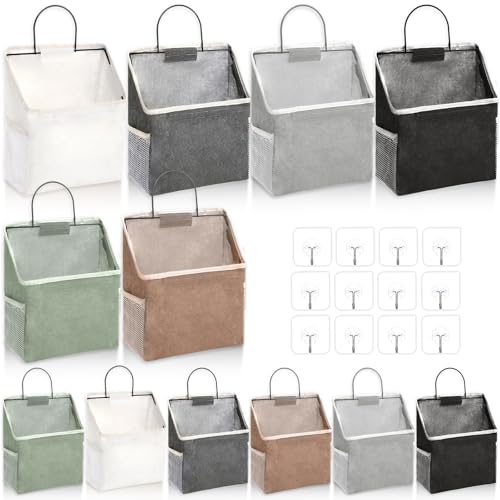Woanger 12 Pcs Wall Hanging Storage Bag Wall Hanging Organizer Bag Over The Door Closet Basket Containers Bins with Hook Pocket for Bedroom Bathroom Light Gray Beige Dark Gray Black Khaki Green - Image 1