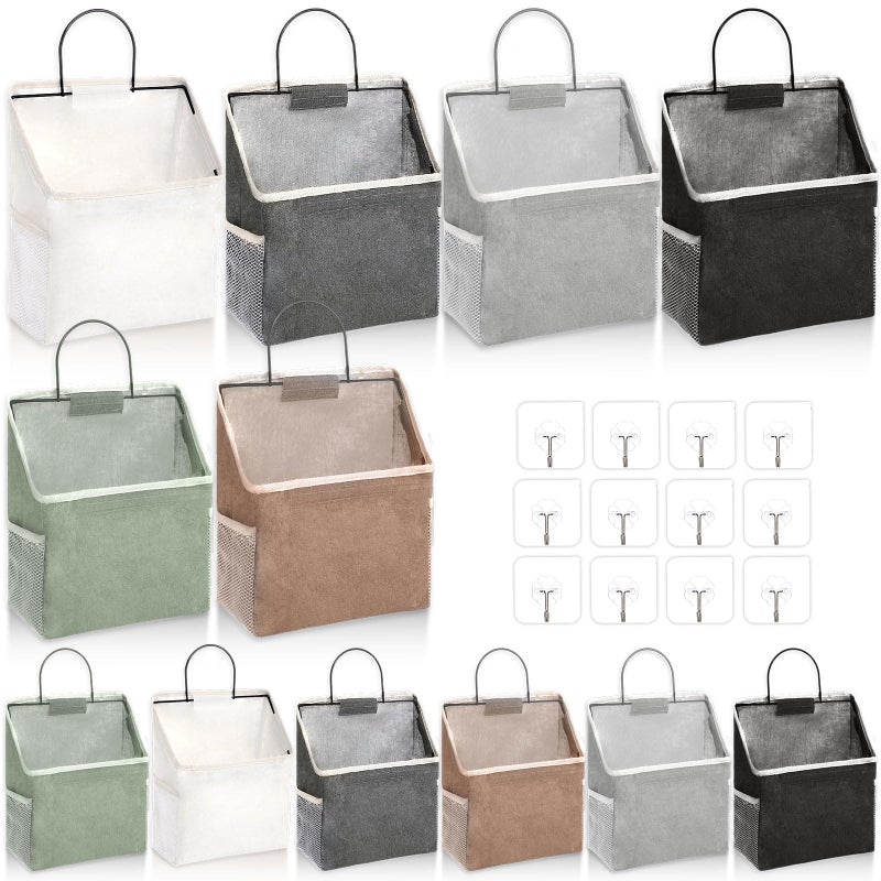 Woanger 12 Pcs Wall Hanging Storage Bag Wall Hanging Organizer Bag Over The Door Closet Basket Containers Bins with Hook Pocket for Bedroom Bathroom Light Gray Beige Dark Gray Black Khaki Green - Image 2