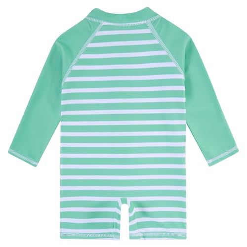 uideazone Baby Boy Swimsuit 6-12 Months Toddler White Green Stripe Rash Guard Swimsuit Long Sleeve One Piece Sunsuit with Zipper UPF 50+ Sun Protection - Image 4