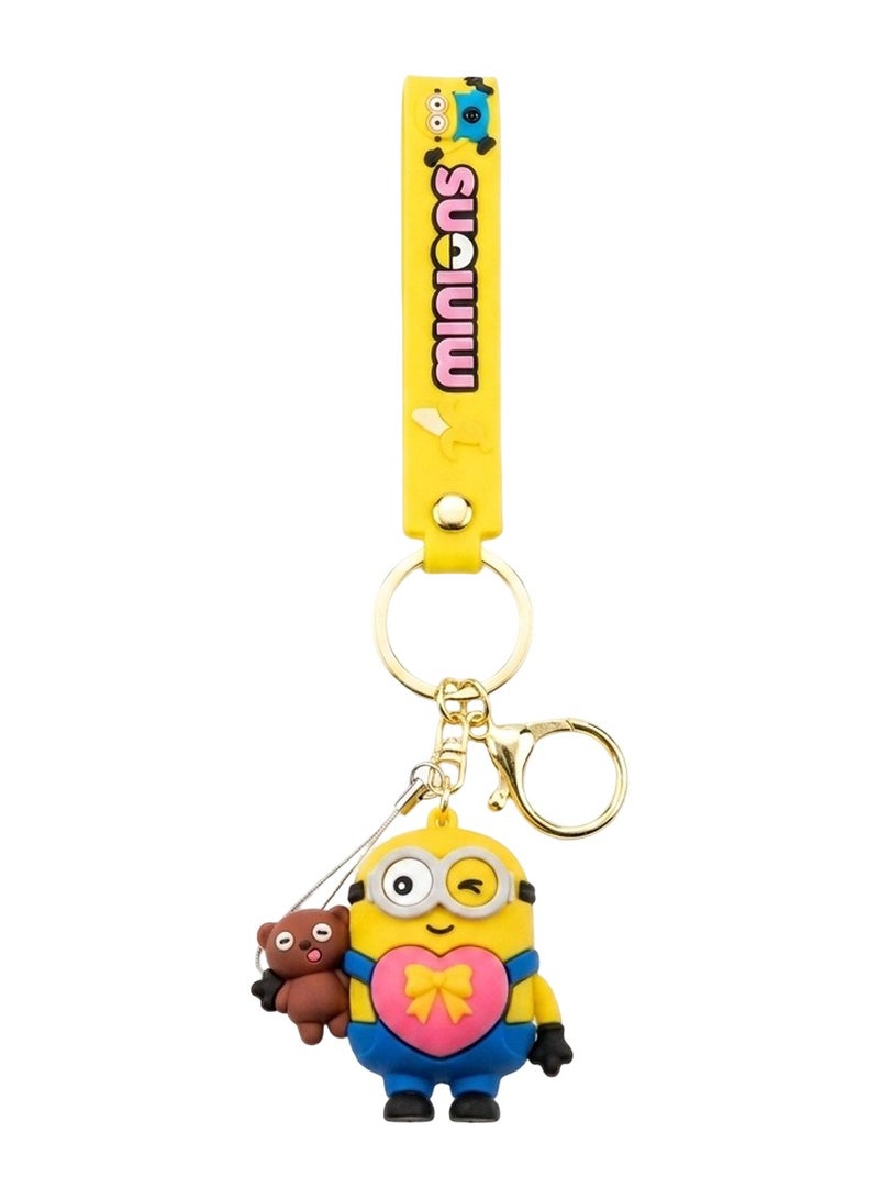 Minions Character PVC Keychain for Car Keys, Bike Keys, House Keys, Backpack, Handbag, School Bag, Cute Cartoon Key Ring with Silicone Strap, Metal Keychain, Teddy Bear Charm, Gift for Kids, Boys, Girls, Women, Men, Fans ERPC labubu - Image 1
