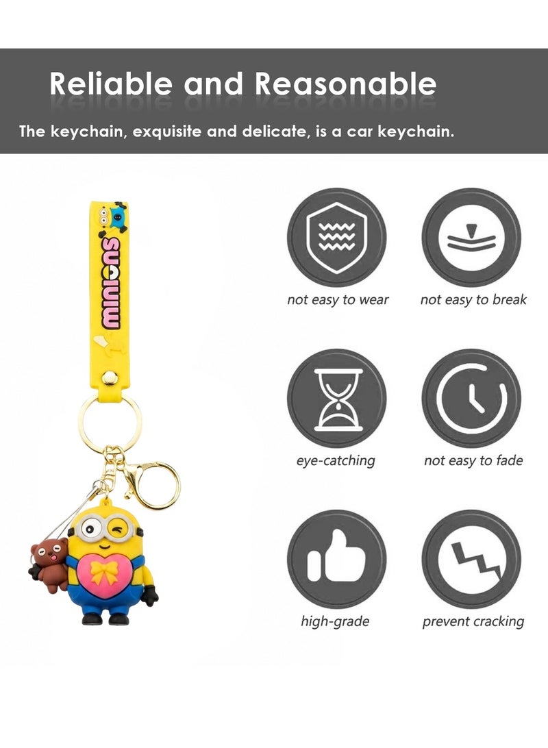 Minions Character PVC Keychain for Car Keys, Bike Keys, House Keys, Backpack, Handbag, School Bag, Cute Cartoon Key Ring with Silicone Strap, Metal Keychain, Teddy Bear Charm, Gift for Kids, Boys, Girls, Women, Men, Fans ERPC labubu - Image 2