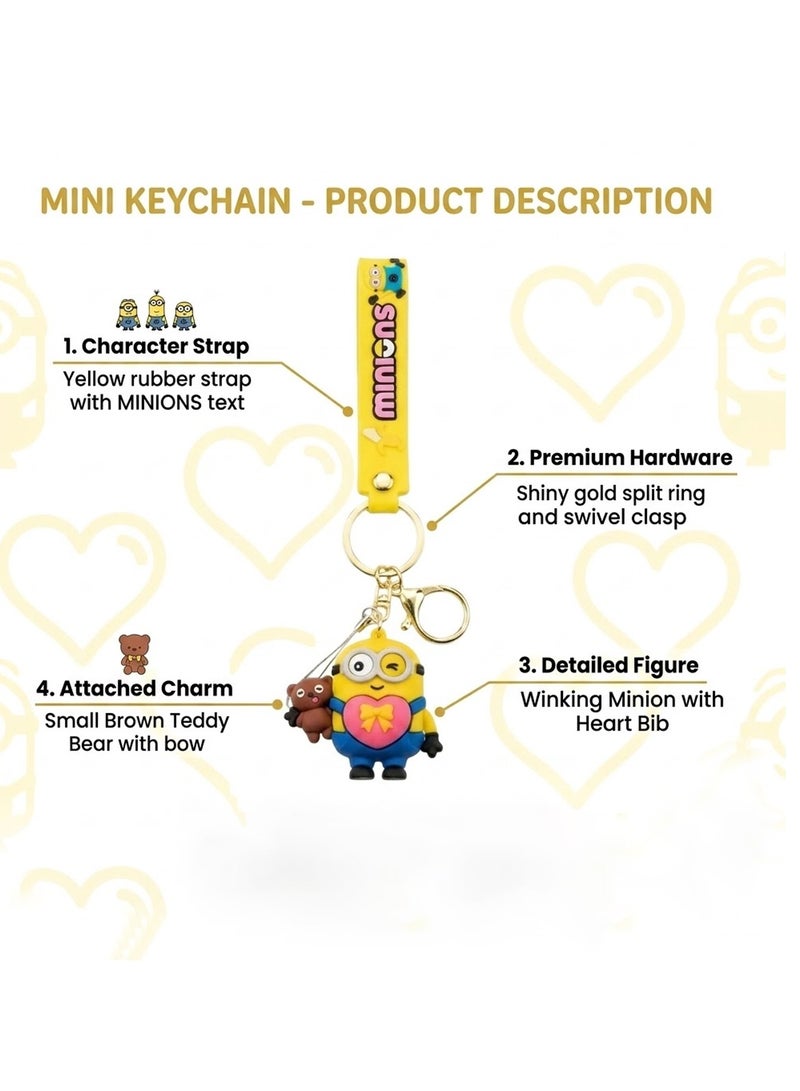 Minions Character PVC Keychain for Car Keys, Bike Keys, House Keys, Backpack, Handbag, School Bag, Cute Cartoon Key Ring with Silicone Strap, Metal Keychain, Teddy Bear Charm, Gift for Kids, Boys, Girls, Women, Men, Fans ERPC labubu - Image 4