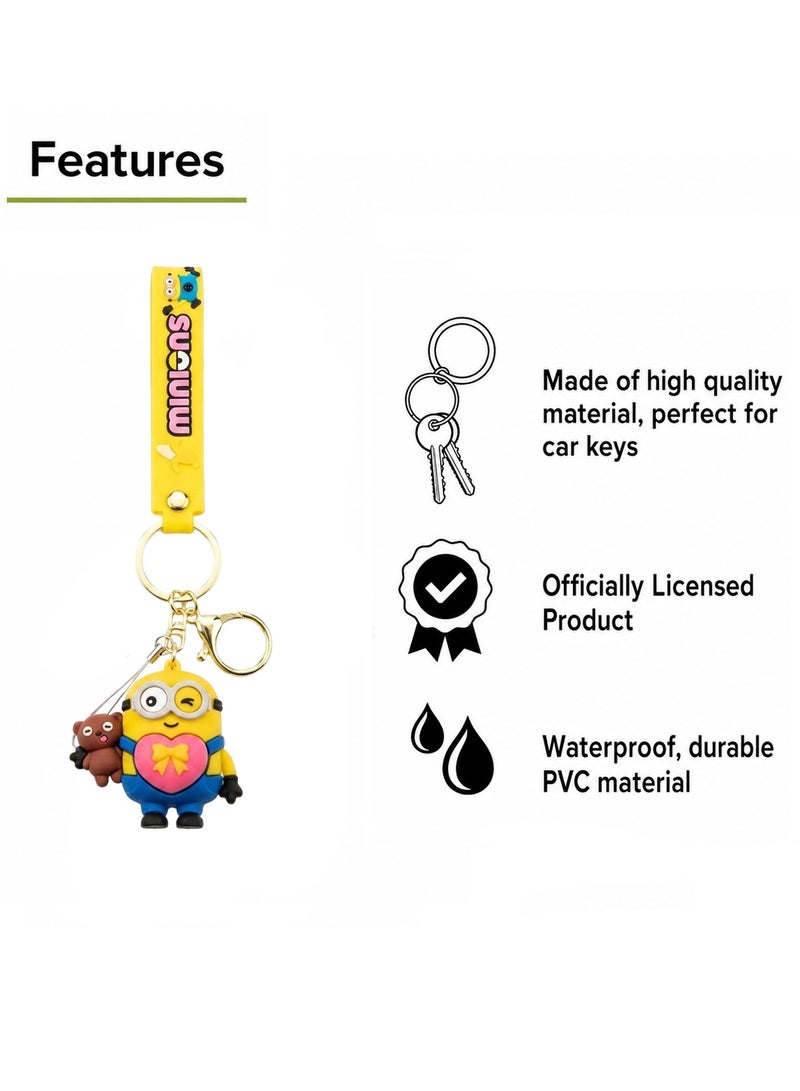 Minions Character PVC Keychain for Car Keys, Bike Keys, House Keys, Backpack, Handbag, School Bag, Cute Cartoon Key Ring with Silicone Strap, Metal Keychain, Teddy Bear Charm, Gift for Kids, Boys, Girls, Women, Men, Fans ERPC labubu - Image 3
