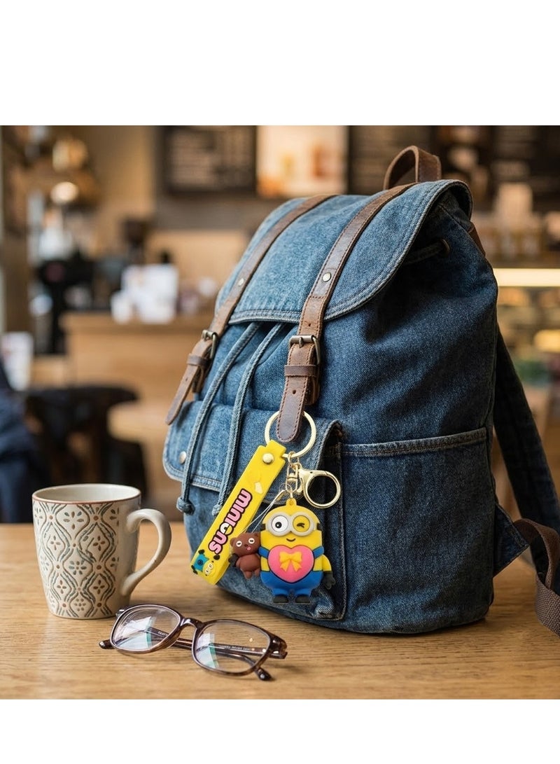 Minions Character PVC Keychain for Car Keys, Bike Keys, House Keys, Backpack, Handbag, School Bag, Cute Cartoon Key Ring with Silicone Strap, Metal Keychain, Teddy Bear Charm, Gift for Kids, Boys, Girls, Women, Men, Fans ERPC labubu - Image 5