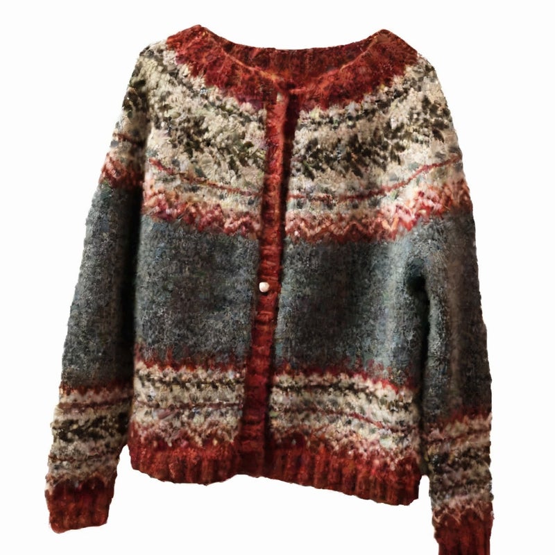 Women's Ethnic Jacquard Knit Cardigan Open Front Sweater - Image 5