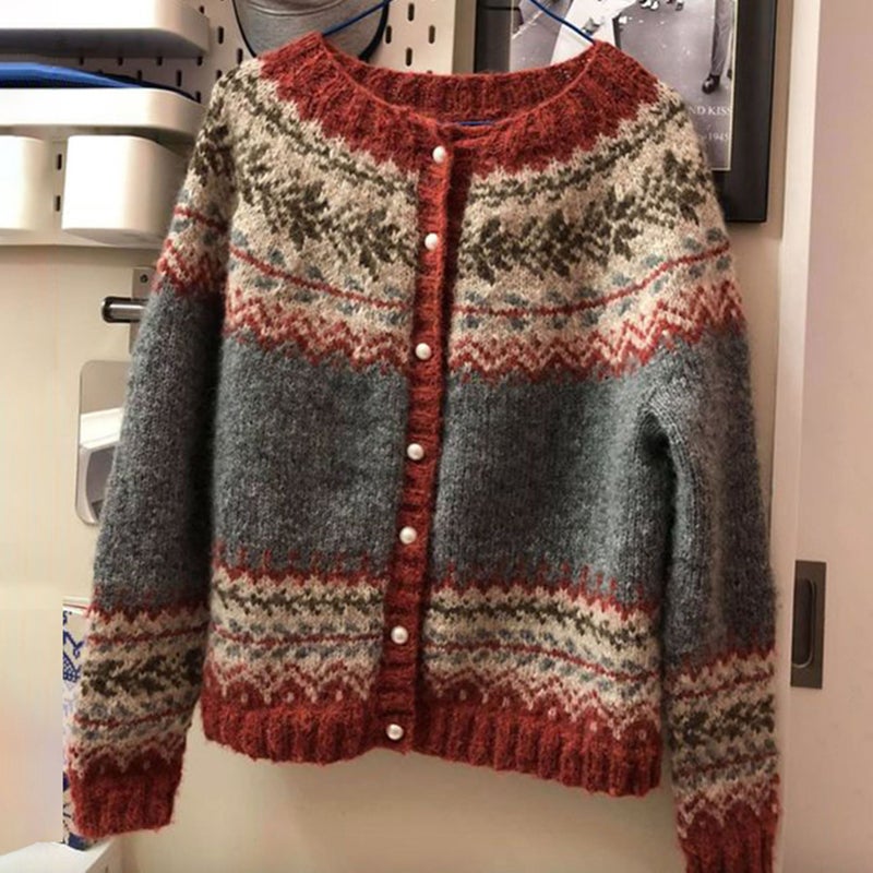 Women's Ethnic Jacquard Knit Cardigan Open Front Sweater - Image 1