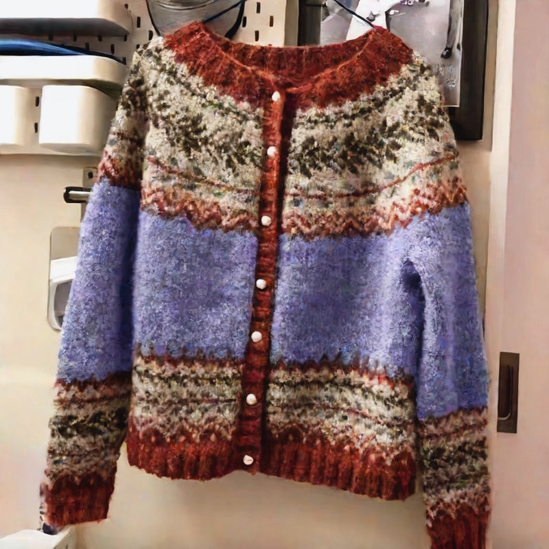 Women's Ethnic Jacquard Knit Cardigan Open Front Sweater - Image 4