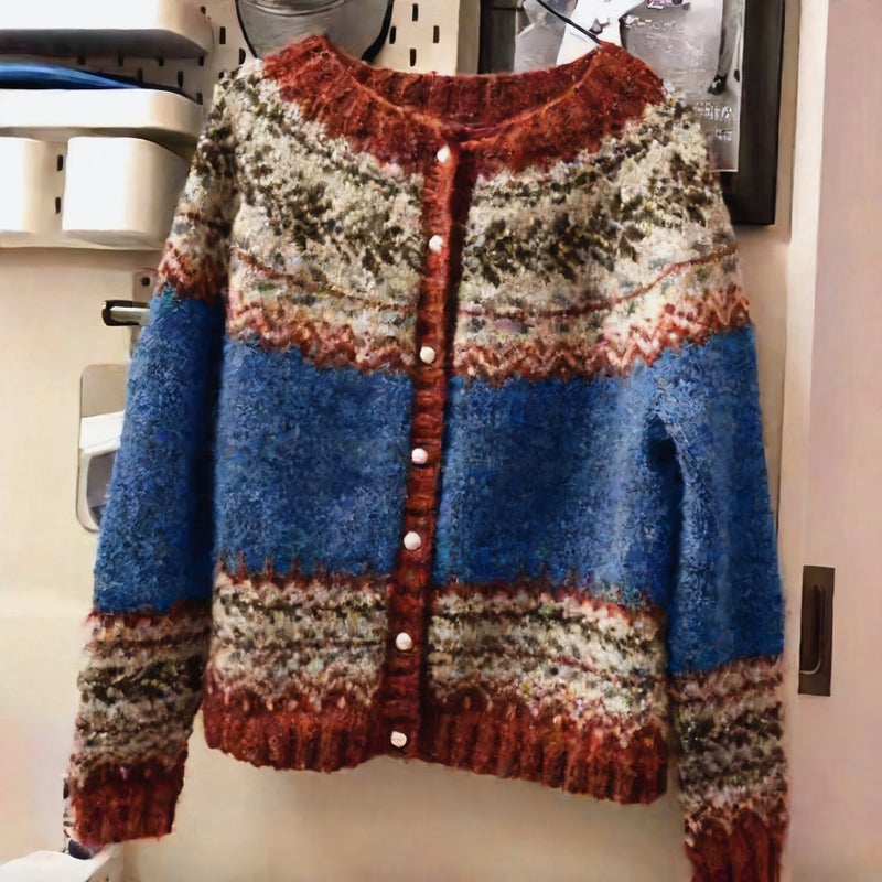 Women's Ethnic Jacquard Knit Cardigan Open Front Sweater - Image 2