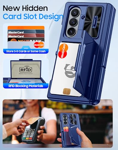 BSNRM for Samsung Galaxy Z Fold 7 Case with Card Holder RFID Blocking, Built in Slide Lens Cover & Hinge Protection & Kickstand & Screen Protector, Shockproof Wallet Case for Z Fold 7 (Sapphire Blue) - Image 3