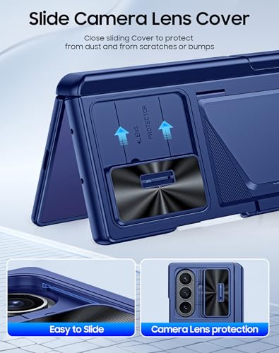 BSNRM for Samsung Galaxy Z Fold 7 Case with Card Holder RFID Blocking, Built in Slide Lens Cover & Hinge Protection & Kickstand & Screen Protector, Shockproof Wallet Case for Z Fold 7 (Sapphire Blue) - Image 4