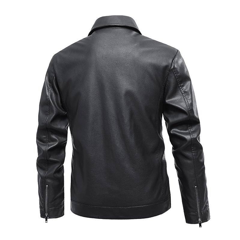 Men'S Leather And Winter Korean Slim-Fit Trend Fleece-Lined Motorcycle Leather Jacket Coat Men'S Clothing - Image 4