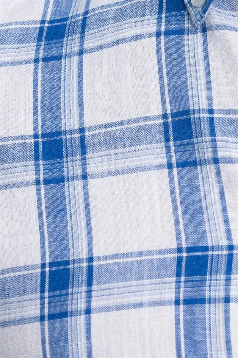 Tudors Classic Fit Short Sleeve Checked Linen Men's Colorful Shirt