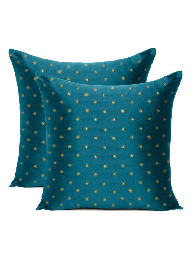 Oussum Art Silk Pillow Cover Cushion Cover Sofa Waist Throw Pillow Case Home Decor Set of 2 (16x16, Peacock Blue) - Image 1