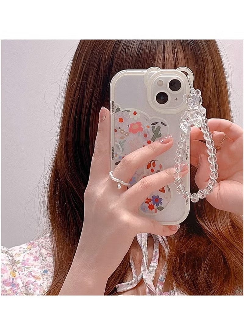 Generic - Compatible with iPhone 14 Pro Max Case, Cute Flowers Bear Camera Protector Clear Case Cover with Lovely Strap Bracelet Chain Girls Women Case for iPhone 14 Pro Max - Image 1