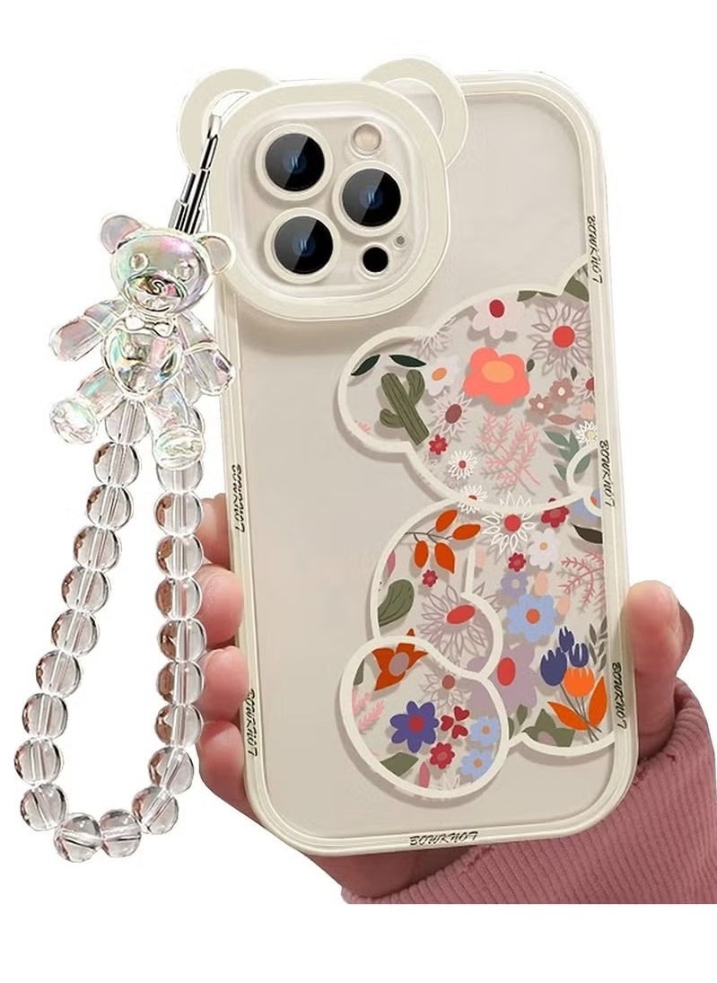 Generic - Compatible with iPhone 14 Pro Max Case, Cute Flowers Bear Camera Protector Clear Case Cover with Lovely Strap Bracelet Chain Girls Women Case for iPhone 14 Pro Max - Image 1