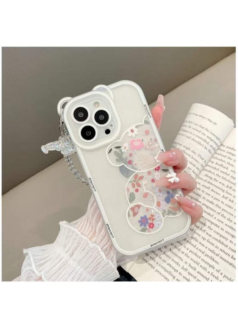Generic - Compatible with iPhone 14 Pro Max Case, Cute Flowers Bear Camera Protector Clear Case Cover with Lovely Strap Bracelet Chain Girls Women Case for iPhone 14 Pro Max - Image 1