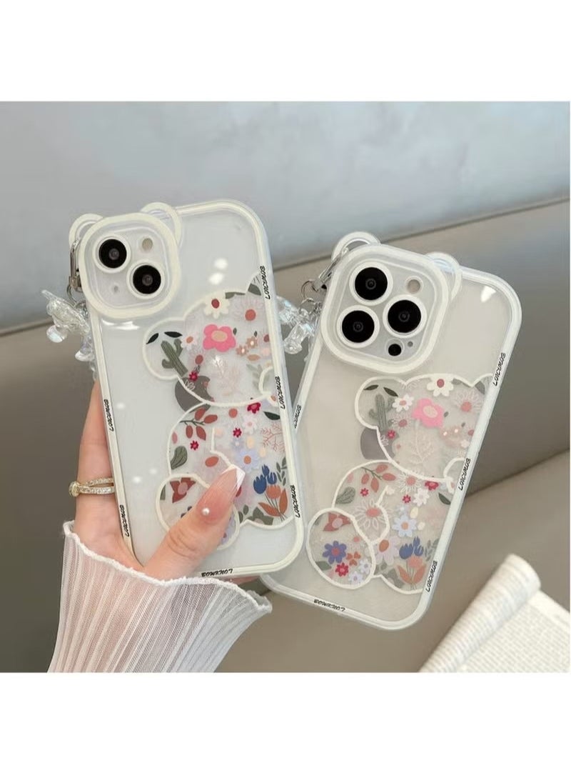 Generic - Compatible with iPhone 14 Pro Max Case, Cute Flowers Bear Camera Protector Clear Case Cover with Lovely Strap Bracelet Chain Girls Women Case for iPhone 14 Pro Max - Image 1