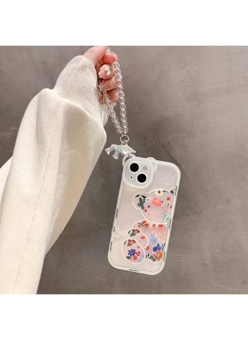 Generic - Compatible with iPhone 14 Pro Max Case, Cute Flowers Bear Camera Protector Clear Case Cover with Lovely Strap Bracelet Chain Girls Women Case for iPhone 14 Pro Max - Image 1