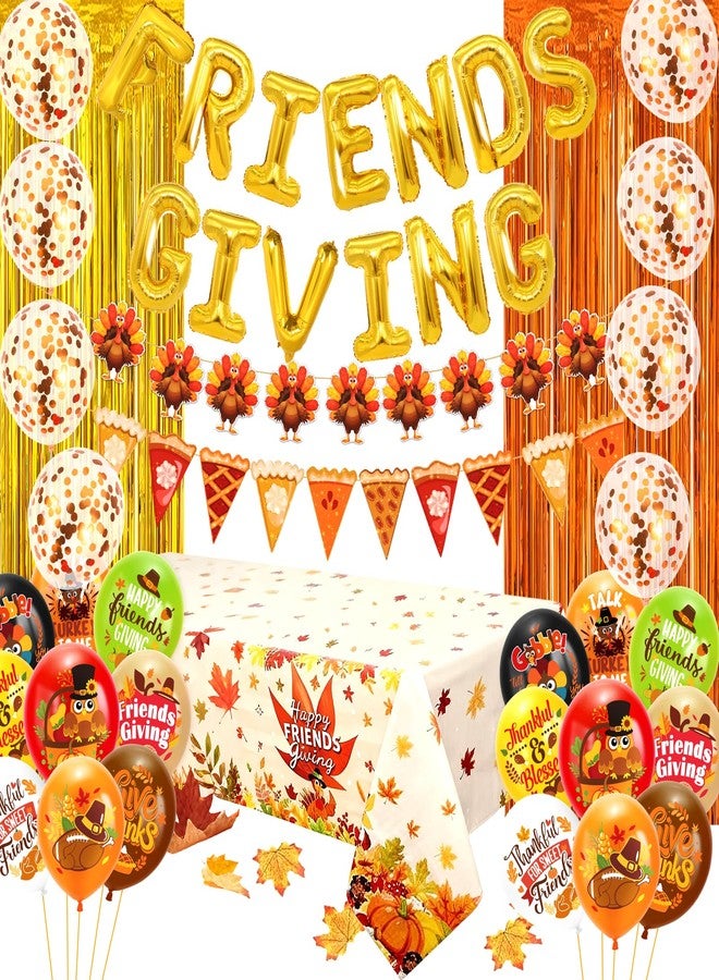 HOWAF Friendsgiving Party Decorations Set- Friends Giving Foil Balloons Friendsgiving Tablecloth Turkey Banner Gold Orange Fringe Curtain for Friends Thanksgiving Party Supplies - Image 2