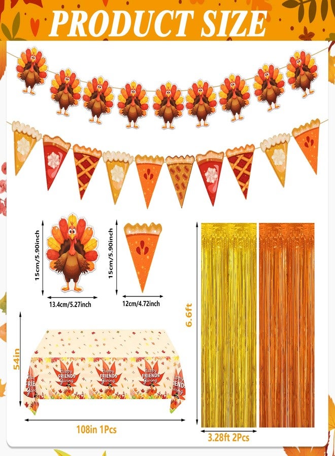 HOWAF Friendsgiving Party Decorations Set- Friends Giving Foil Balloons Friendsgiving Tablecloth Turkey Banner Gold Orange Fringe Curtain for Friends Thanksgiving Party Supplies - Image 3