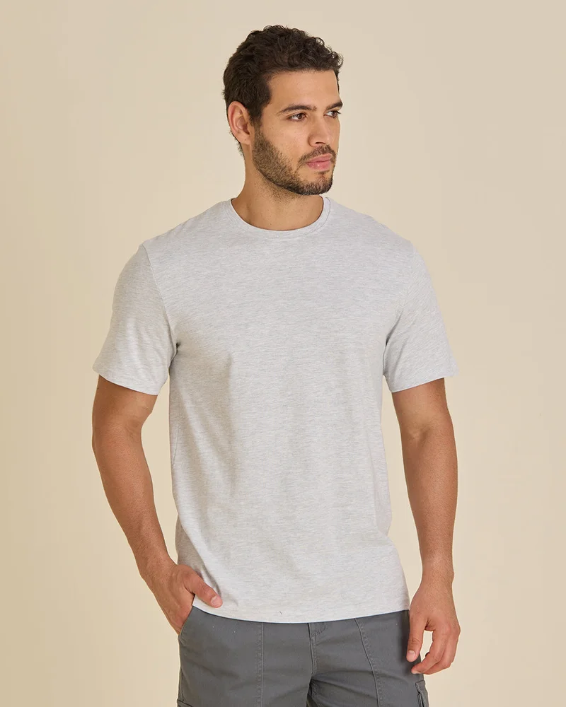 REDTAG Men Grey Plain T-Shirt