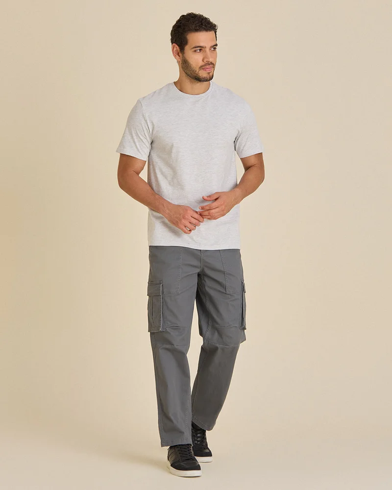 REDTAG Men Grey Plain T-Shirt