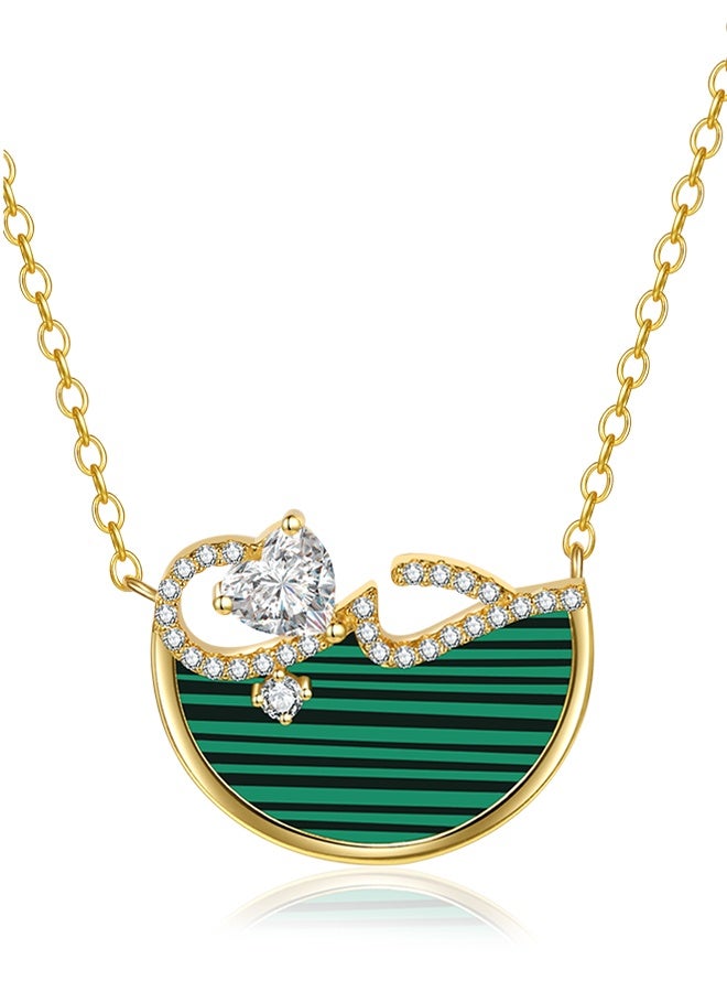 Moonmory Original Design Arabic Love Crescent Pendant Necklace 18K Gold Plated 925 Sterling Silver Heart Necklace For Women With White Cubic Zirconia Blue Green Resin Inlay Adjustable 50cm Chain Fashion Jewelry Best Gift for Ramadan Mother’s Day Valentine Back to School - Image 1