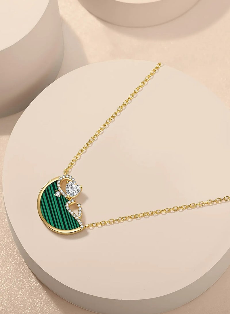 Moonmory Original Design Arabic Love Crescent Pendant Necklace 18K Gold Plated 925 Sterling Silver Heart Necklace For Women With White Cubic Zirconia Blue Green Resin Inlay Adjustable 50cm Chain Fashion Jewelry Best Gift for Ramadan Mother’s Day Valentine Back to School - Image 2