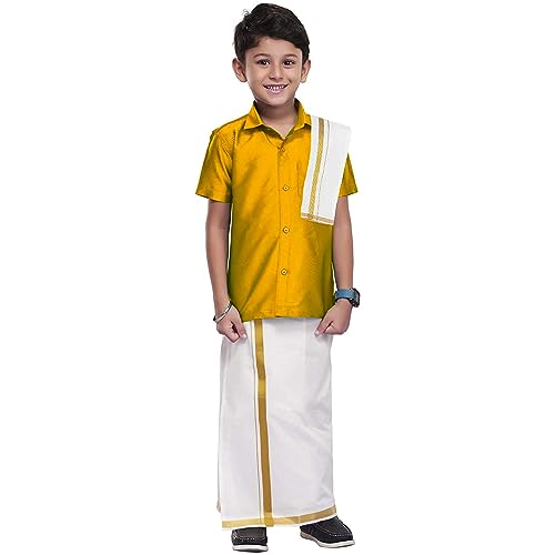 Chandrakala Kids Shirt With Mundu Set for Boy Gold,3-4T (KB102GOL4) - Image 1