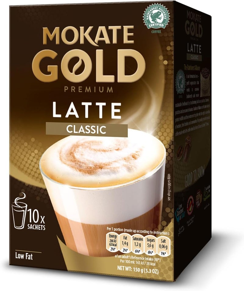 Mokate Gold Premium Latte Classic - Instant Coffee Mix (10 Sachets, 140g) - Image 1