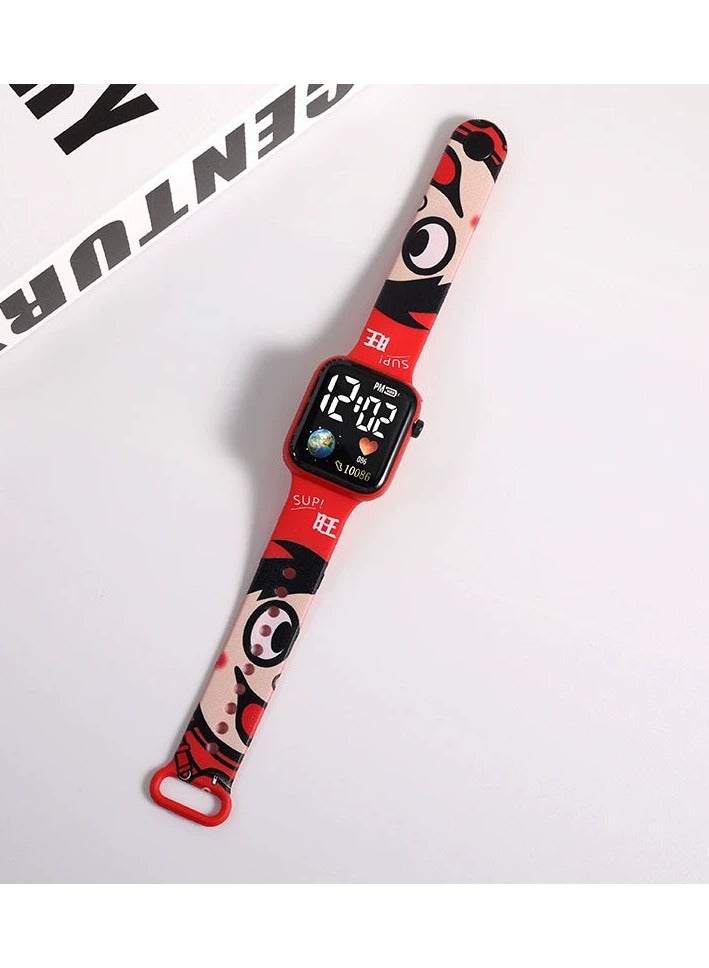 4 Pcs Kids' Cartoon Anime Printed Square Water Resistant Silicone Digital Watch - Image 2