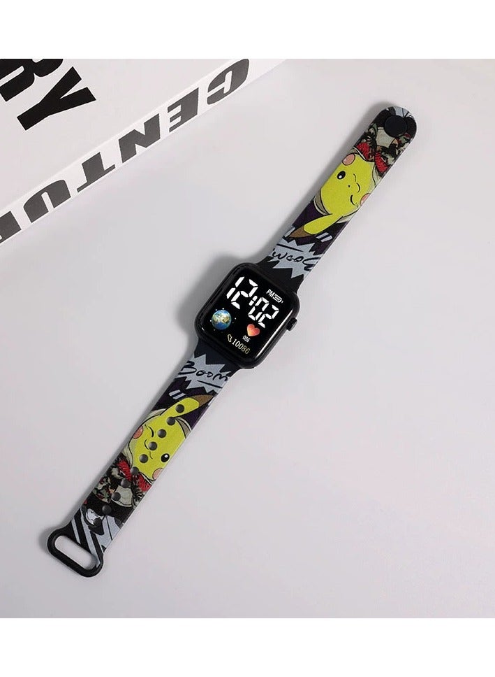 4 Pcs Kids' Cartoon Anime Printed Square Water Resistant Silicone Digital Watch - Image 4