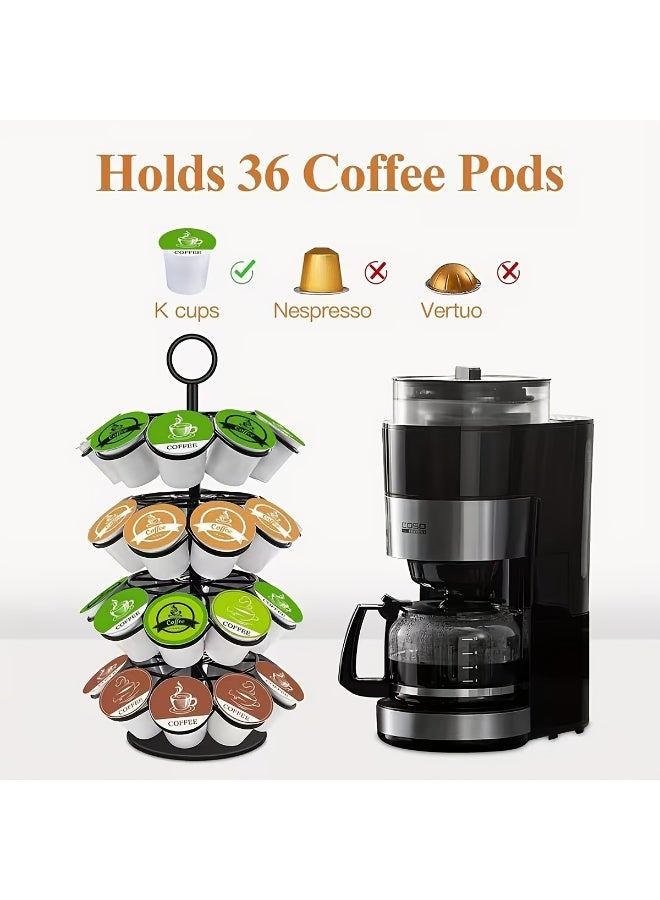 360 Degree Rotating Coffee Pod Holder, 4-Tier K-Cup Organizer, Black Metal Coffee Capsule Dispenser with 36 Capacity - Image 4