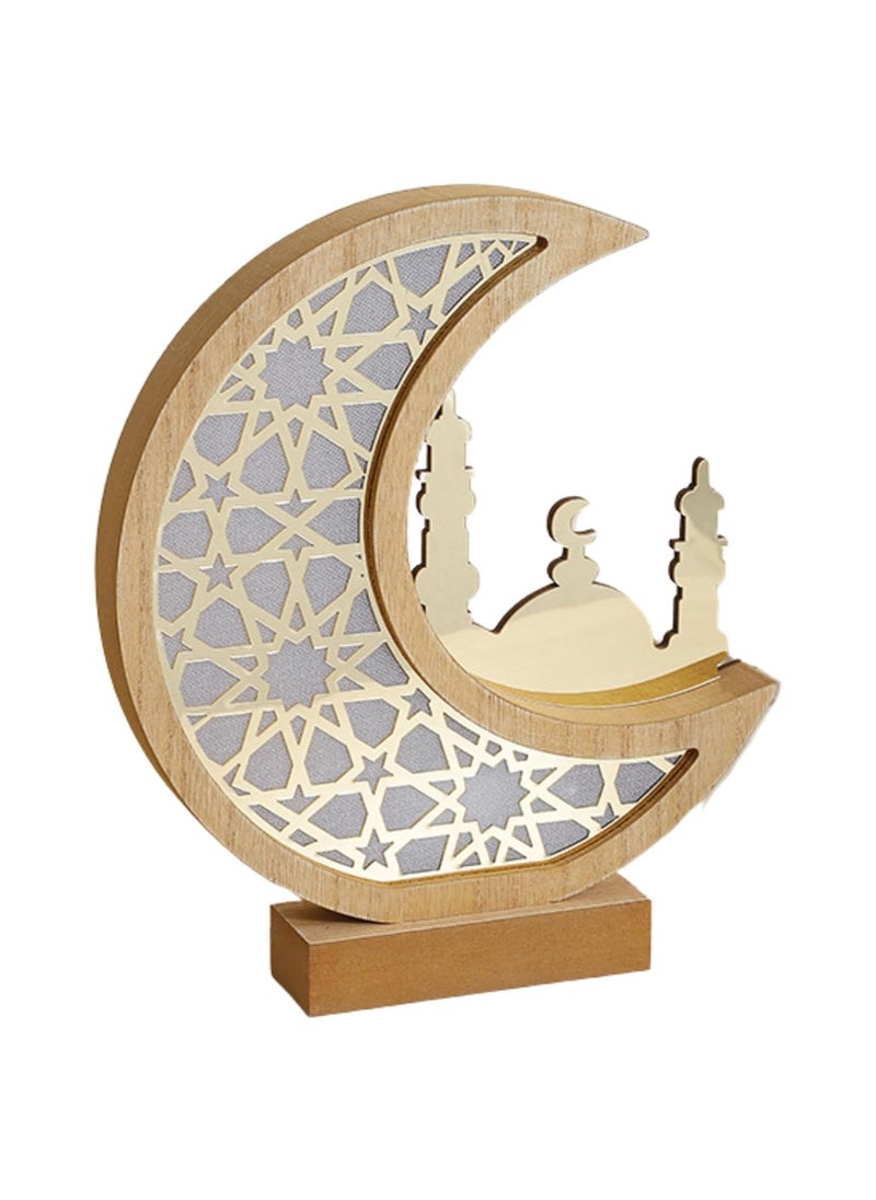 Party with Emma Ramadan Eid Mubarak Ornaments Wooden Moon Star Ramadan Table Plaque Ornament Tabletop Decoration for Festival Home Party Supplies (Mosque)  - Image 1
