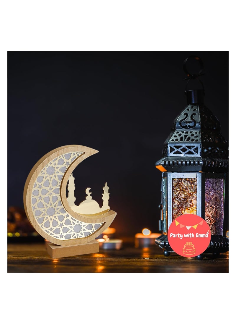 Party with Emma Ramadan Eid Mubarak Ornaments Wooden Moon Star Ramadan Table Plaque Ornament Tabletop Decoration for Festival Home Party Supplies (Mosque)  - Image 3