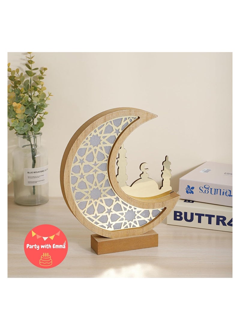 Party with Emma Ramadan Eid Mubarak Ornaments Wooden Moon Star Ramadan Table Plaque Ornament Tabletop Decoration for Festival Home Party Supplies (Mosque)  - Image 4