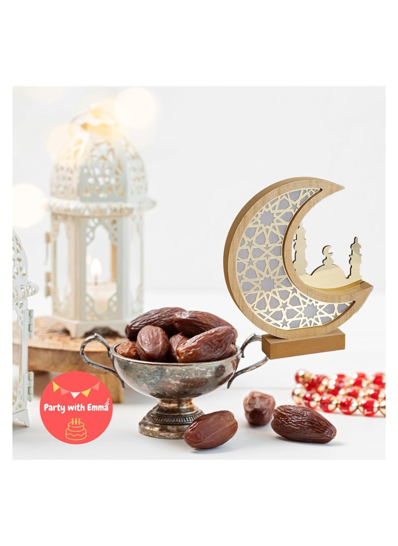 Party with Emma Ramadan Eid Mubarak Ornaments Wooden Moon Star Ramadan Table Plaque Ornament Tabletop Decoration for Festival Home Party Supplies (Mosque)  - Image 5
