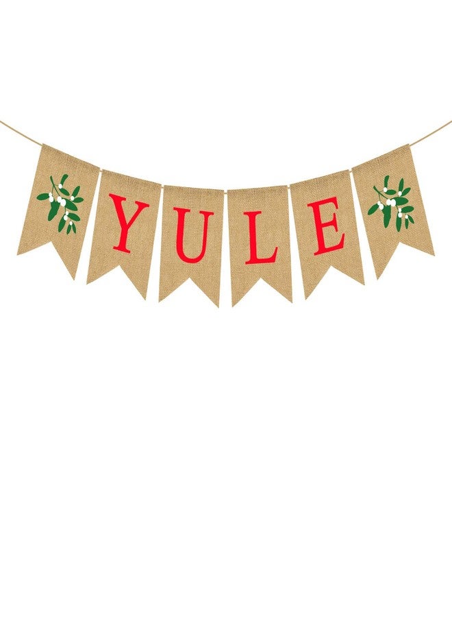 Rainlemon Burlap Yule Banner Pagan Christmas Mistletoe Rustic Winter Farmhouse Fireplace Mantle Decoration - Image 1