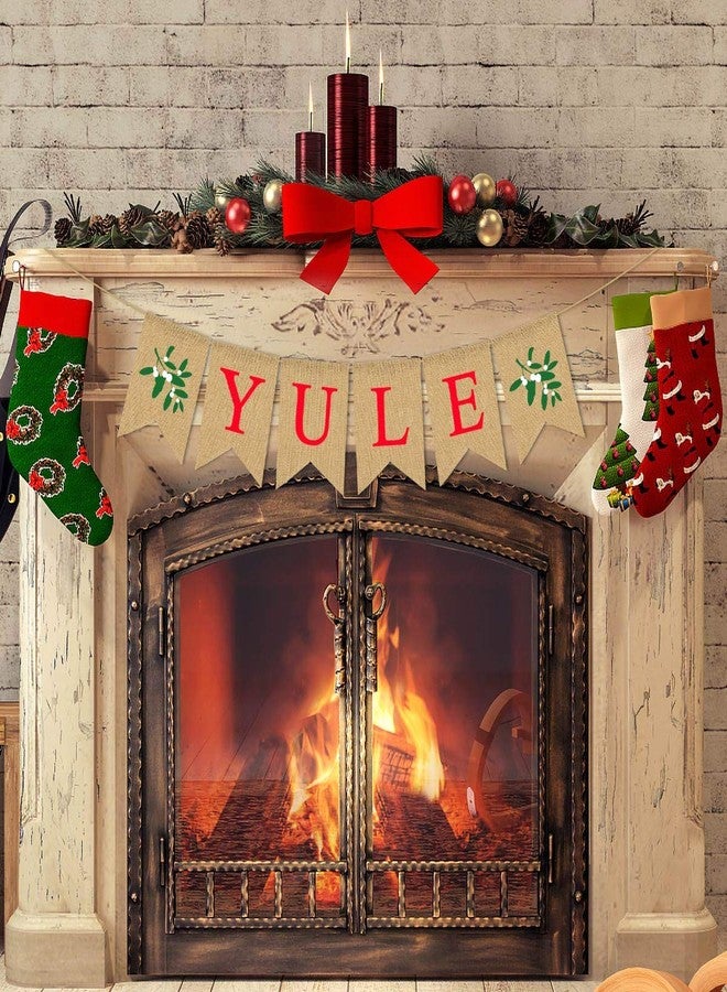 Rainlemon Burlap Yule Banner Pagan Christmas Mistletoe Rustic Winter Farmhouse Fireplace Mantle Decoration - Image 5