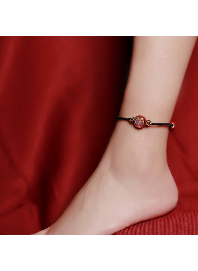 Purple Gold Sand Red Rope Anklet For Men And Women, Chinese Zodiac Rabbit Couple, Handwoven Ankle Rope - Image 5