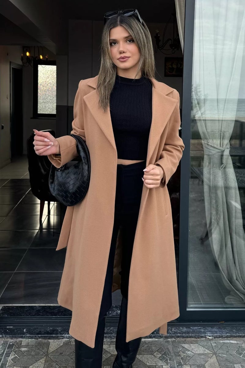 Gülseli Women's Lined Belted Cashmere Coat - Image 1