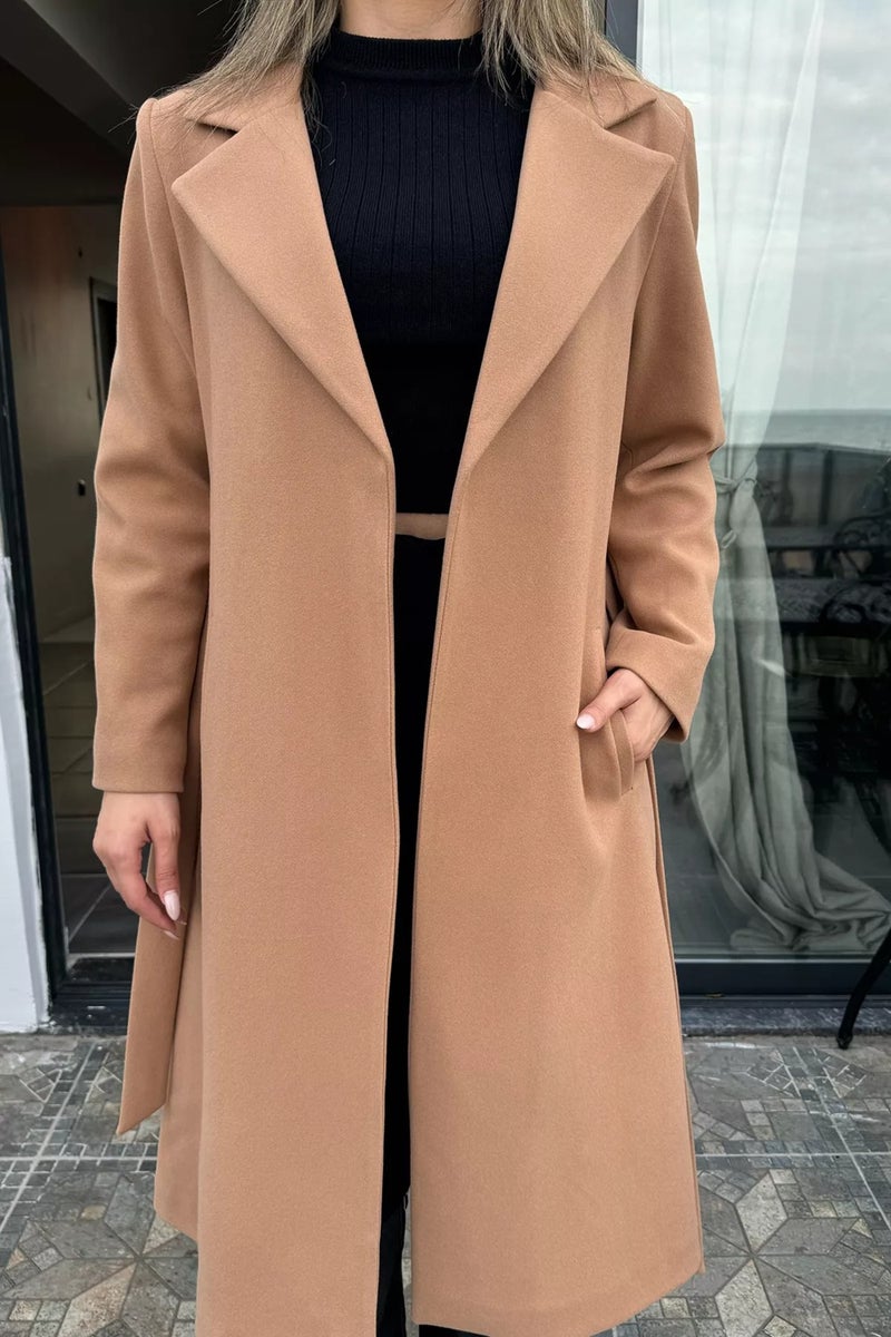 Gülseli Women's Lined Belted Cashmere Coat - Image 3