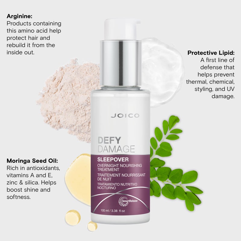 Joico Defy Damage Sleepover Overnight Nourishing Treatment | Instantly Softens & Smooths | Strengthen Bonds | Reduce Breakage & Split Ends | No Rinse Formula | With Arginine & Keratin | 3.38 oz - Image 5