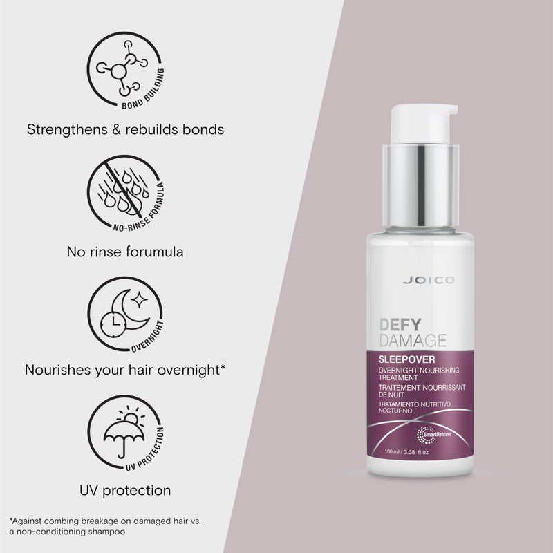 Joico Defy Damage Sleepover Overnight Nourishing Treatment | Instantly Softens & Smooths | Strengthen Bonds | Reduce Breakage & Split Ends | No Rinse Formula | With Arginine & Keratin | 3.38 oz - Image 3