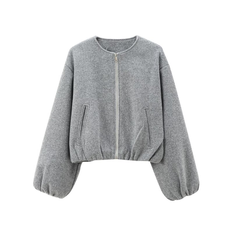 ZR2024 Autumn New European and American Womens Style Soft Aviator Crewneck Zipper Jacket Coat Womens 3046274 Gray 
