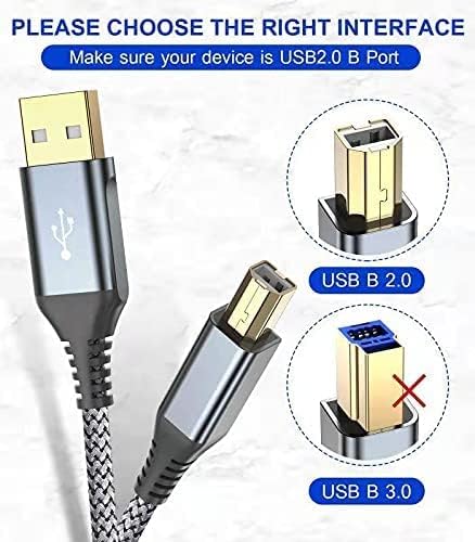 rts Printer Cable (3M / 9.84 Feet) USB 2.0 Printer Cable USB-A to USB-B Cable, High Speed Nylon Braided Scanner Printer Cord for HP Canon Dell Epson Brother Lexmark Xerox Samsung Piano DAC Grey - Image 4
