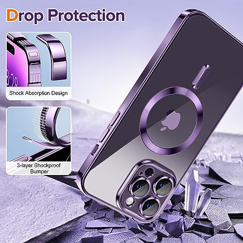 Hython Magnetic Clear for iPhone 14 Pro Case with Camera Lens Protector [Compatible with MagSafe] Luxury Plating Edge Slim Soft TPU Cover Protective Phone Case for iPhone 14 Pro 6.1", Deep Purple - Image 5